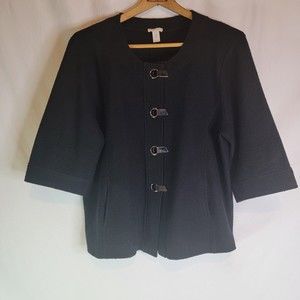 Chico's Size 3 Black Wool Jacket, Metal Closures